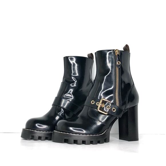 Louis Vuitton Star Trail Patent Leather Buckle Zip Up Platform Ankle Boots 38 - Picture 1 of 9